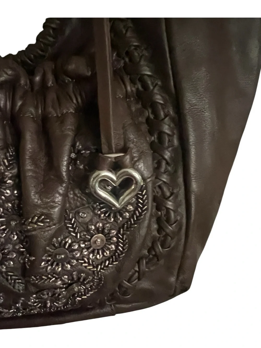 Brighton Leather Masterpiece Collection Hobo beaded & braided detail handbag